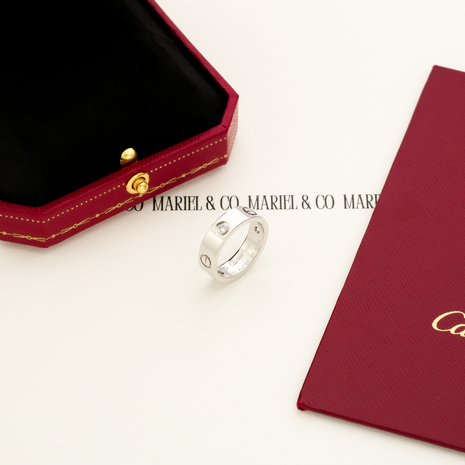 3 DIAMONDS L RING, WHITE GOLD