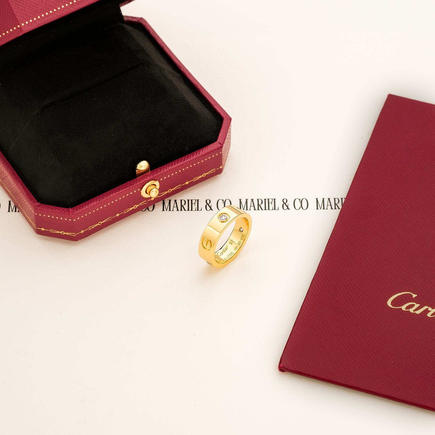 3 DIAMONDS L RING, YELLOW GOLD