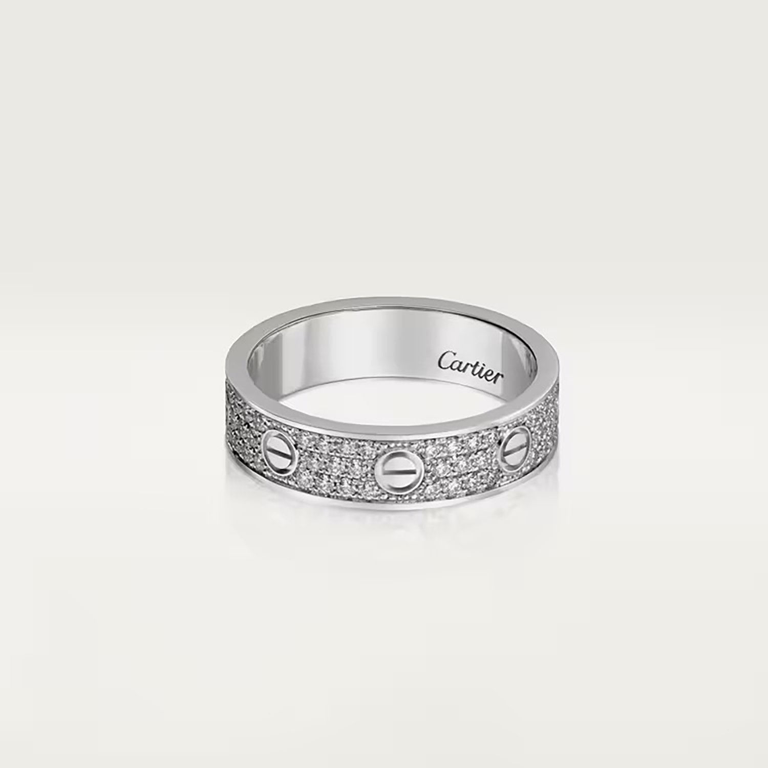 DIAMONDS PAVED L RING, WHITE GOLD