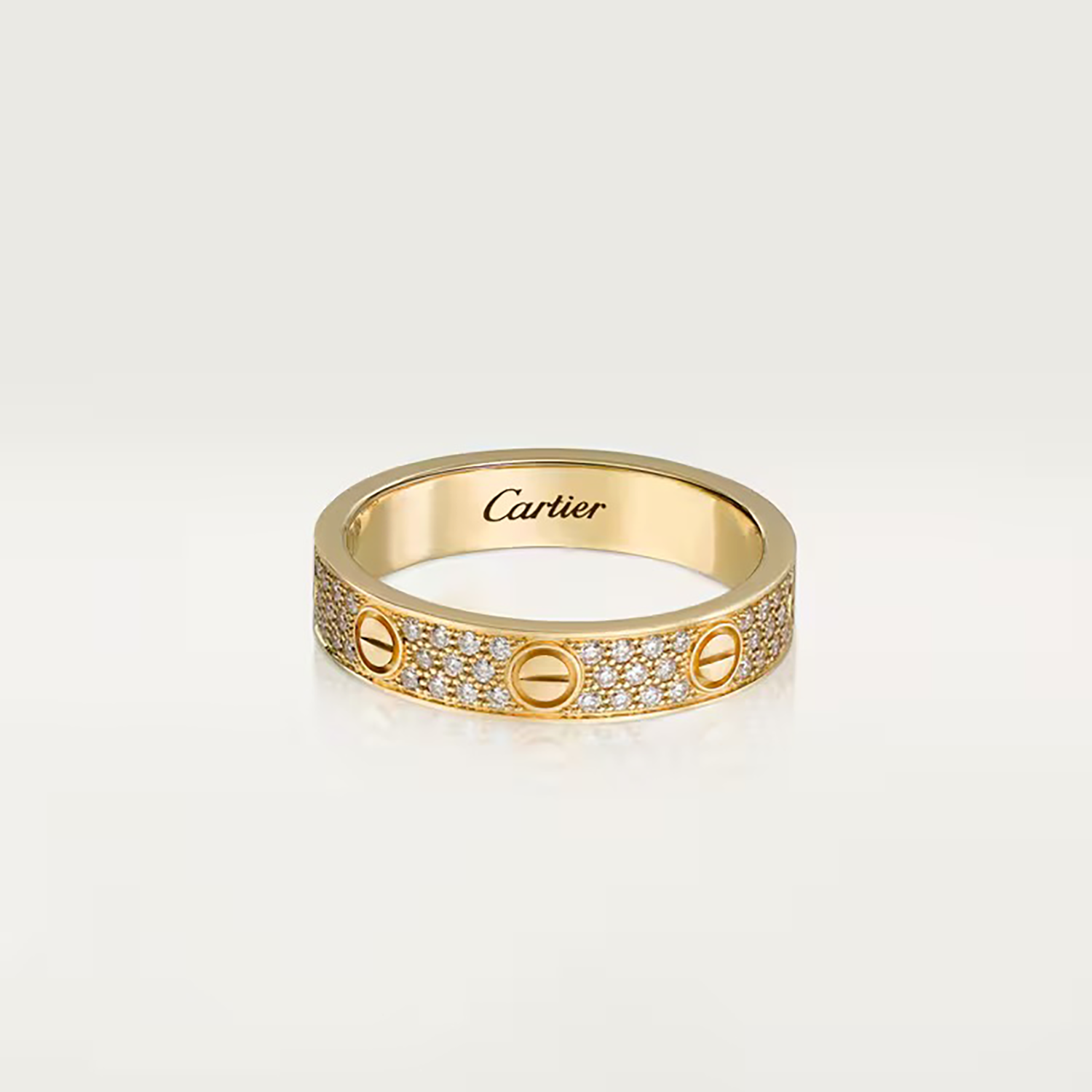 DIAMONDS PAVED L RING, YELLOW GOLD