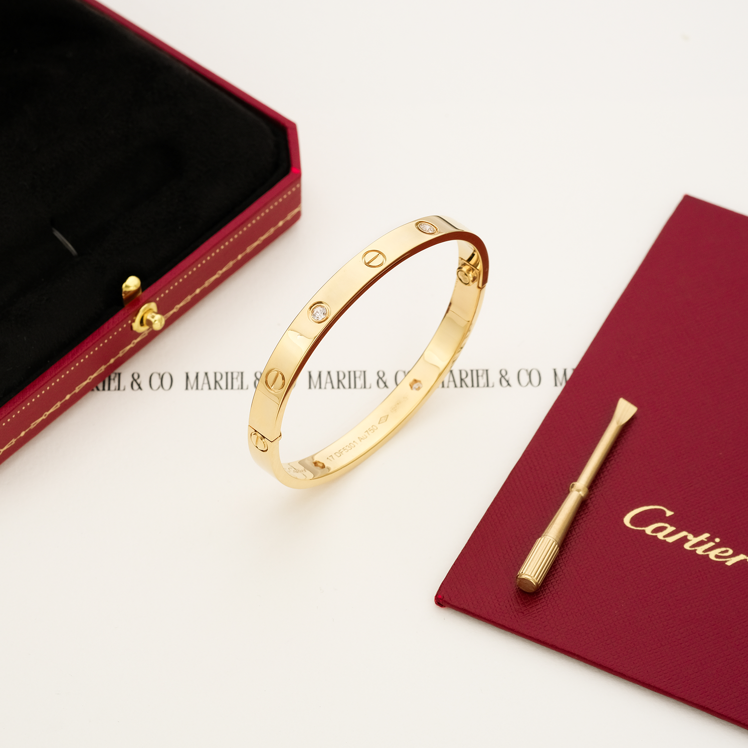L BRACELET 4 DIAMONDS, YELLOW GOLD