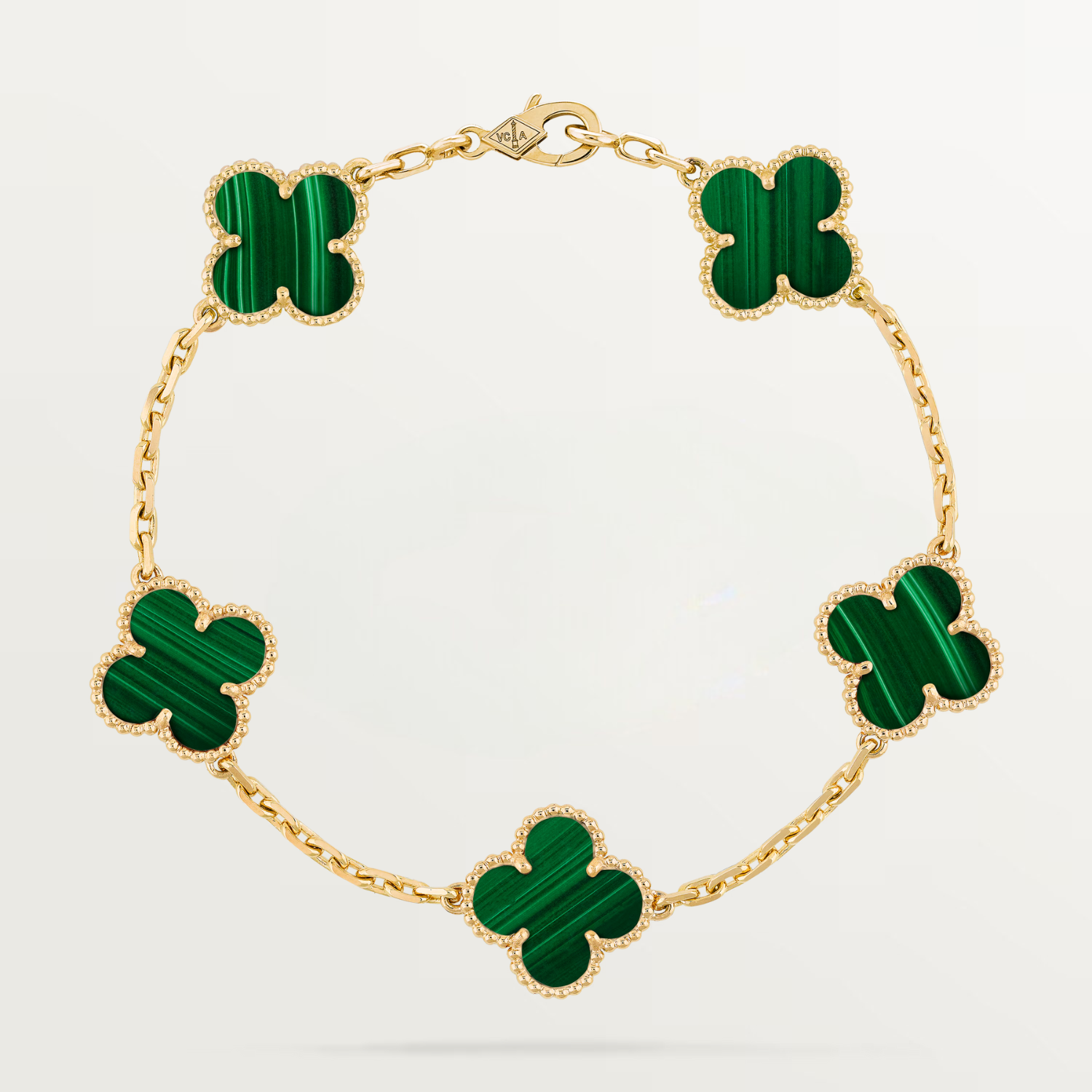 VINTAGE BRACELET, 5 ELEMENTS, MALACHITE, YELLOW GOLD