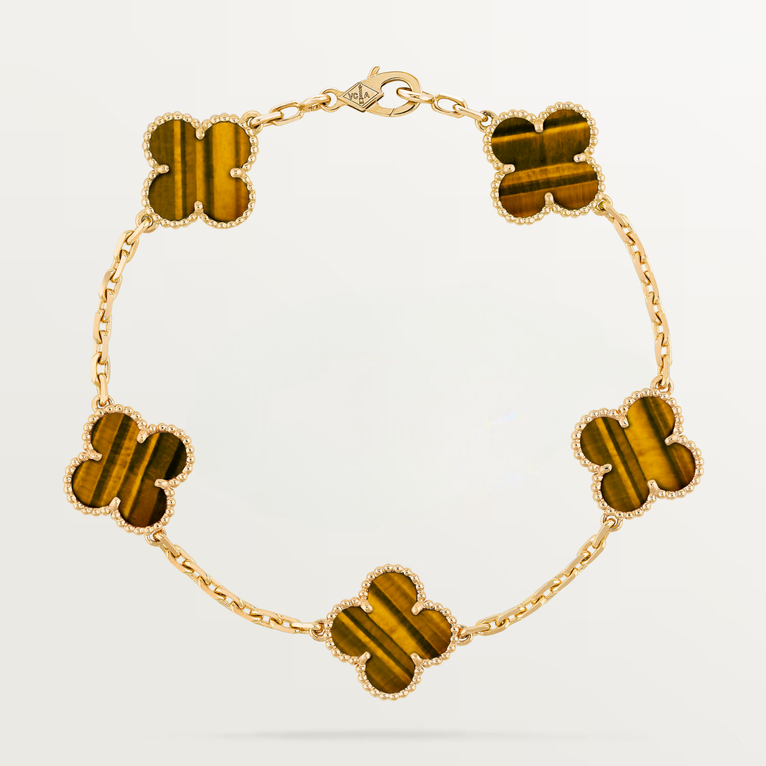 VINTAGE BRACELET, 5 ELEMENTS, TIGER EYE, YELLOW GOLD