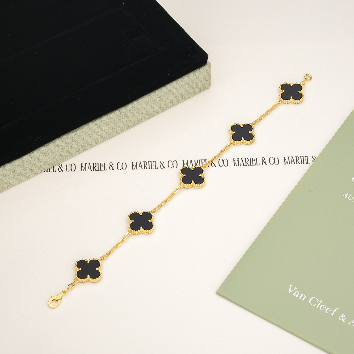 VINTAGE BRACELET, 5 ELEMENTS, ONYX, YELLOW GOLD