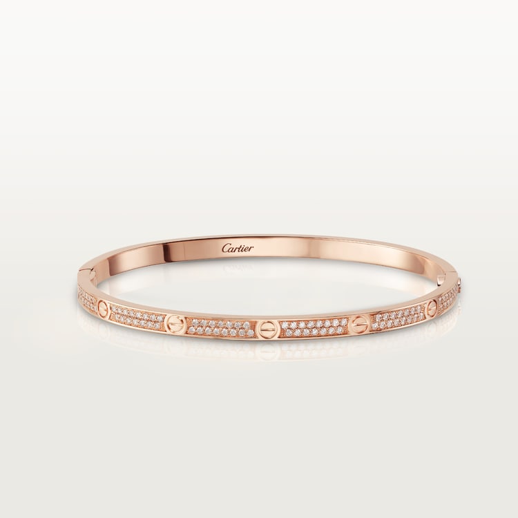 L BRACELET SMALL MODEL DIAMOND PAVED, ROSE GOLD