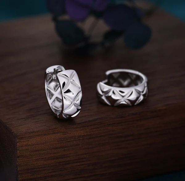 Chunky Huggie Hoop Earrings in Sterling Silver, Textured Hammered, Silver, Gold and Rose Gold, Geometric Design