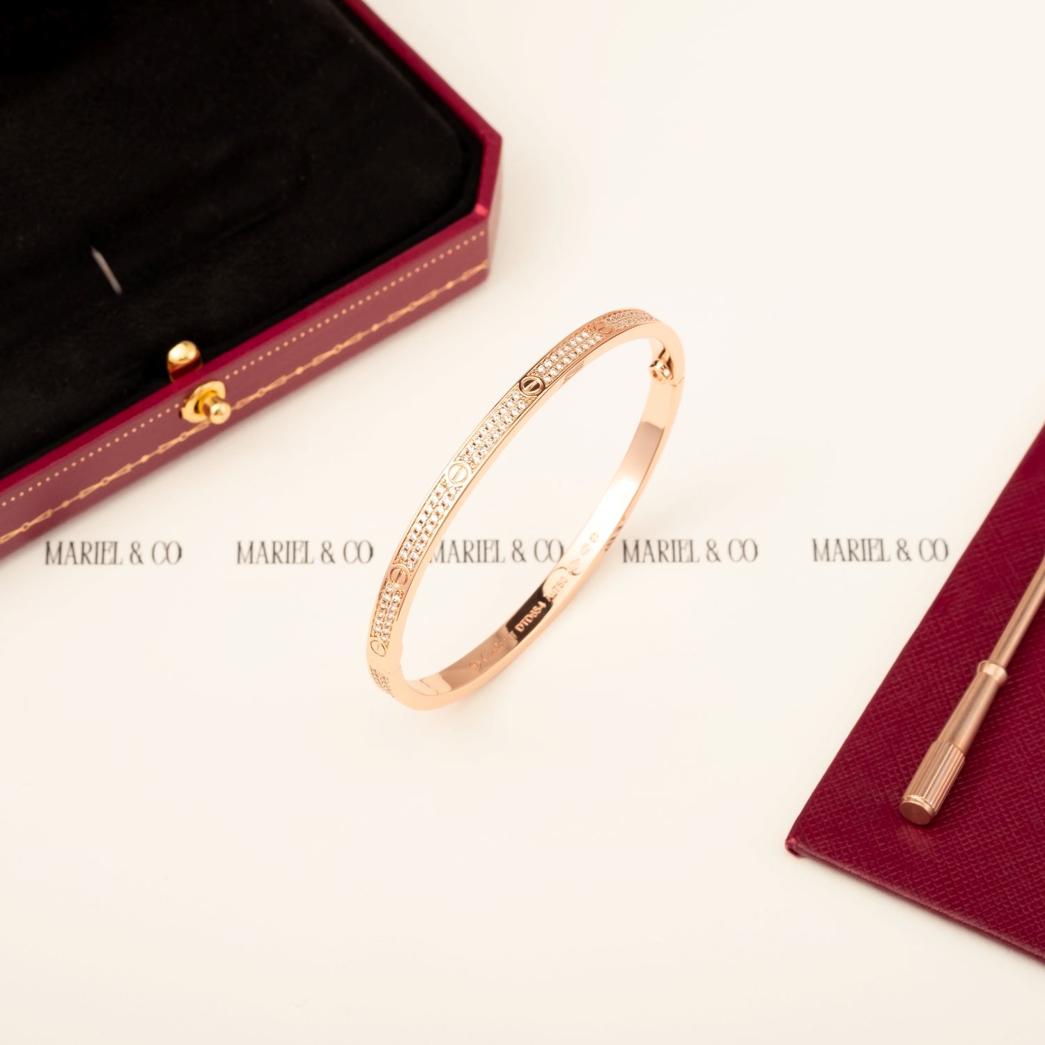 L BRACELET SMALL MODEL DIAMOND PAVED, ROSE GOLD