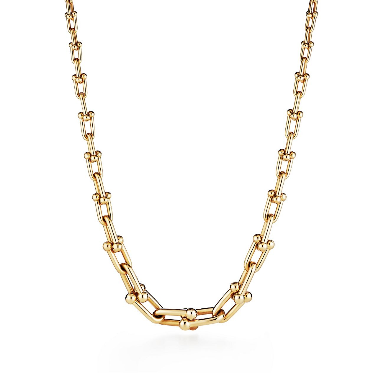 H GRADUATED LINK NECKLACE, YELLOW GOLD