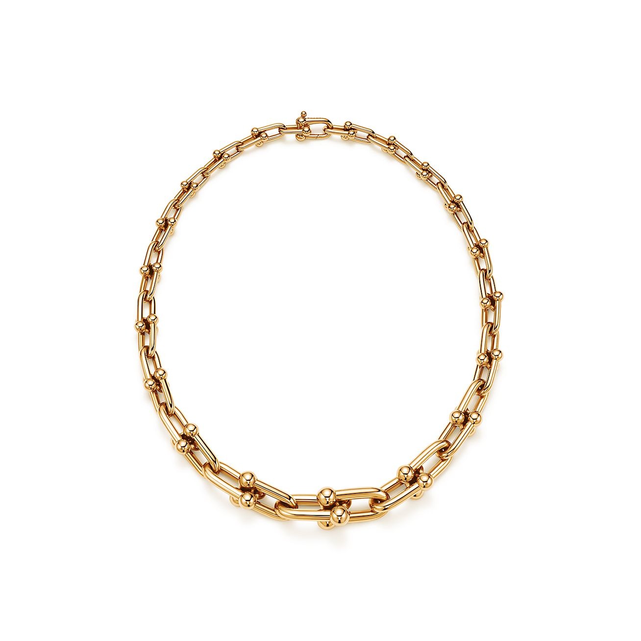 H GRADUATED LINK NECKLACE, YELLOW GOLD