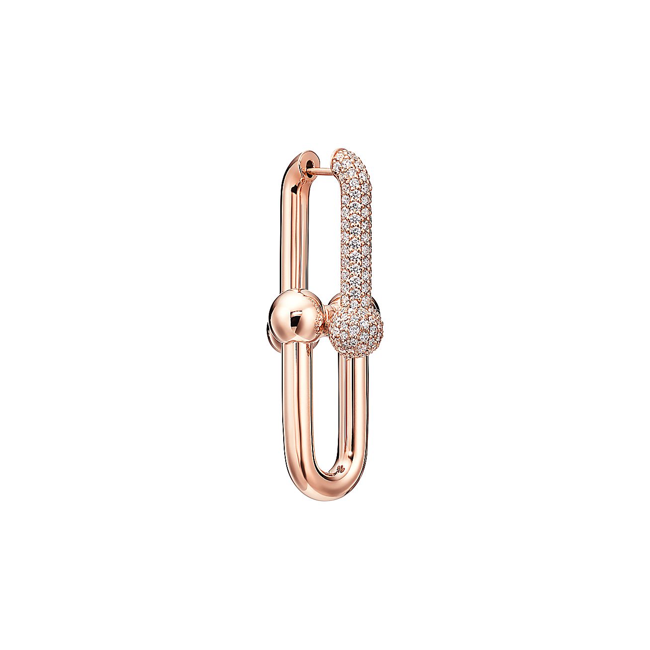 H LARGE LINK EARRINGS WITH PAVÉ DIAMONDS, ROSE GOLD