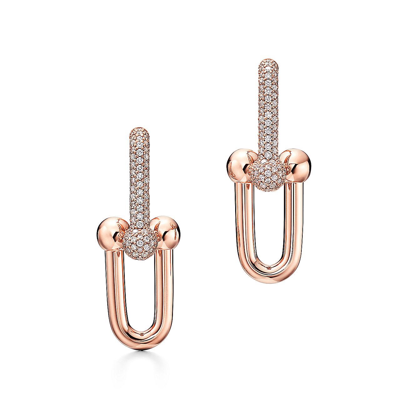 H LARGE LINK EARRINGS WITH PAVÉ DIAMONDS, ROSE GOLD