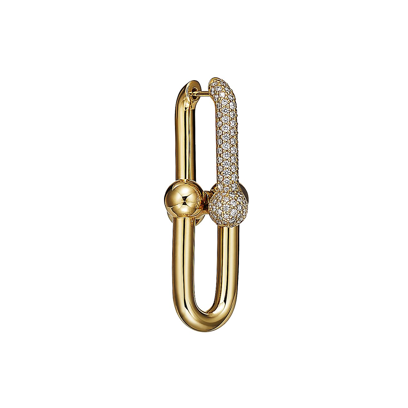 H LARGE LINK EARRINGS WITH PAVÉ DIAMONDS, YELLOW GOLD