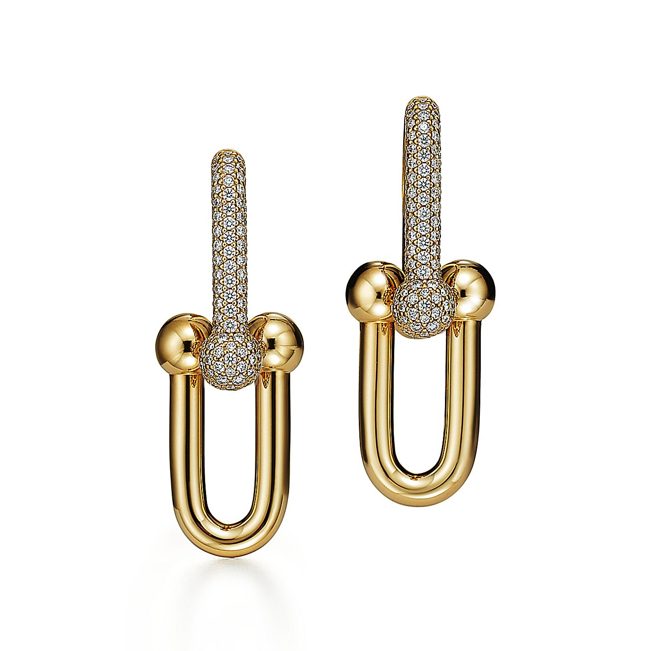 H LARGE LINK EARRINGS WITH PAVÉ DIAMONDS, YELLOW GOLD