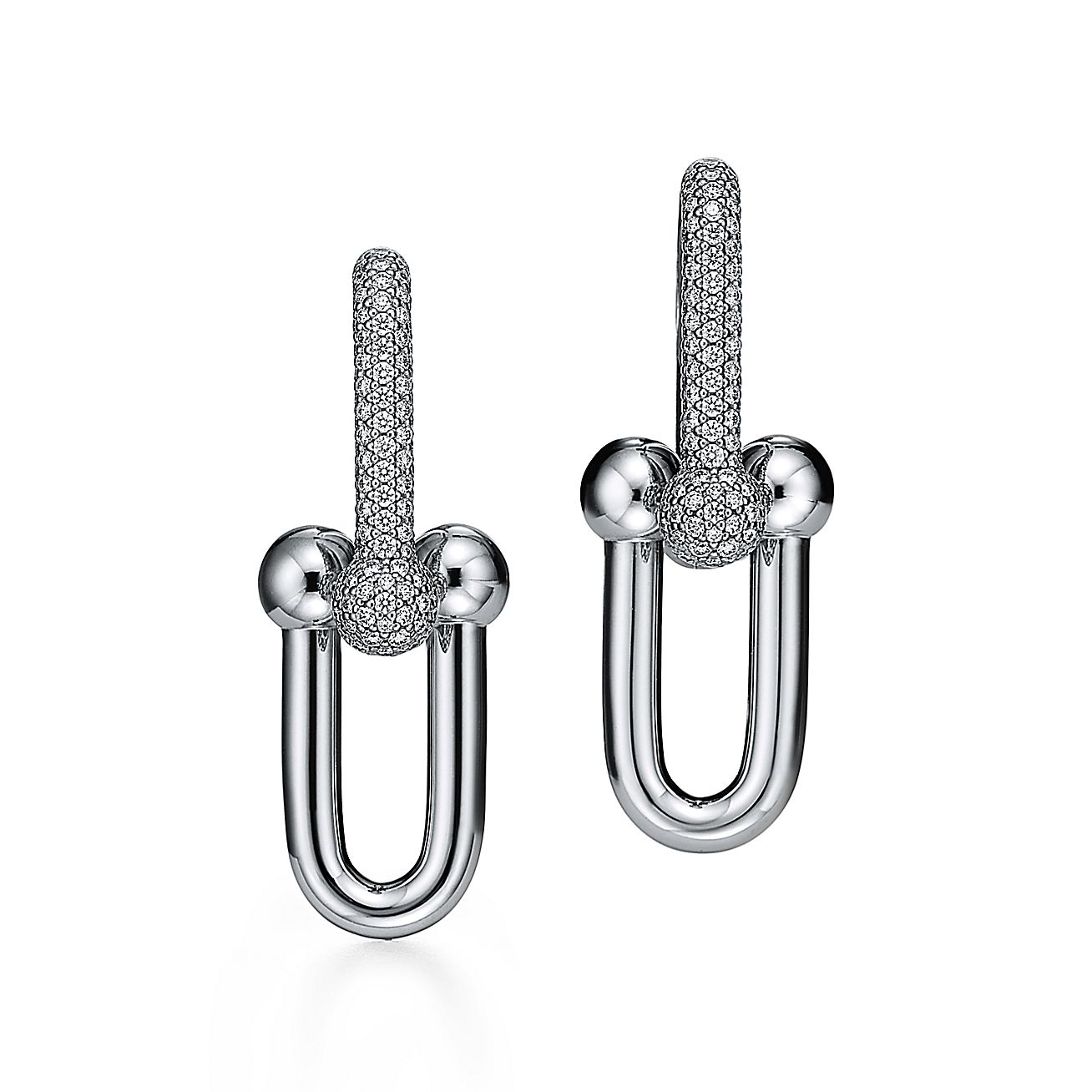 H LARGE LINK EARRINGS WITH PAVÉ DIAMONDS, WHITE GOLD