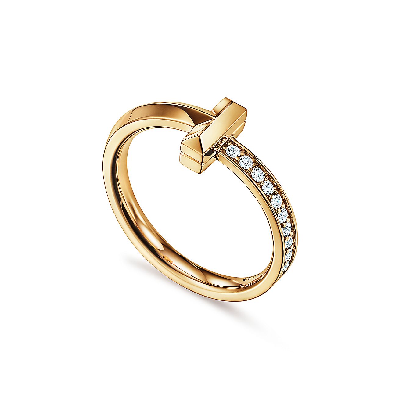 T RING WITH DIAMONDS, YELLOW GOLD