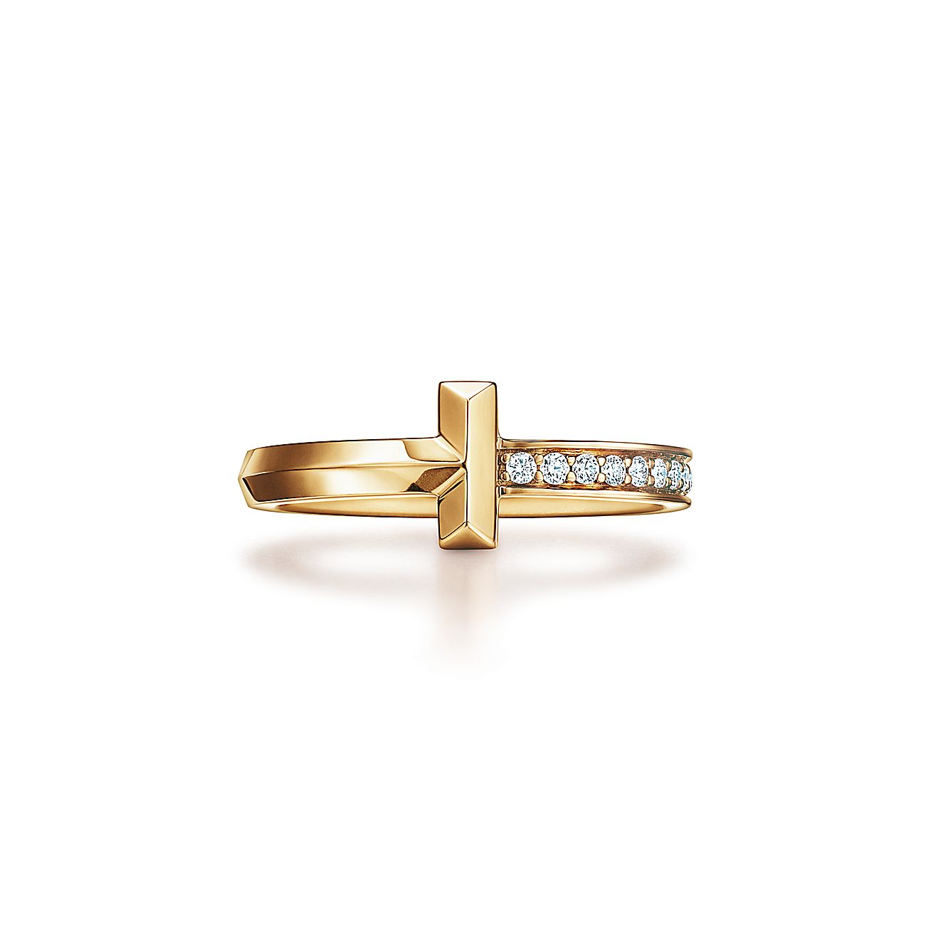 T RING WITH DIAMONDS, YELLOW GOLD